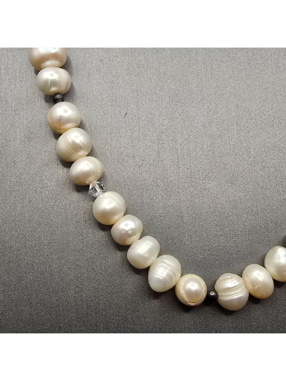 VTG White Graduated Baroque Pearl Necklace 22" Sterling Toggle Crystal Accents